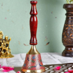 GGS Handcrafted German Silver Fancy Wooden Handle Peacock Engraved Bell For Home Pooja Room and Decor