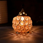 GGS 48 Stone Crystal Gold plated Oil Lamp Diya Puja Lamp with Single Cotton Wick for Home Temple, Puja Mandir, Home Décor