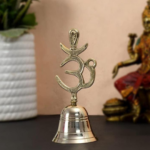 GGS Handcrafted Silver Color Fancy Om Sign Bell For Home Temple Pooja Room Mandir and Office Home Decor