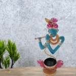 GGS Flute playing Krishna blue Tealight Candle Holder for home living room decor.