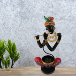 GGS Flute playing Krishna black Tealight Candle Holder