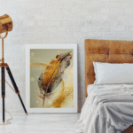 Crystal Feather Wall Art for Home Living Room, Bedroom, Office, Reception, Cafe, 27 x 19.5 cm