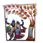Metal Radhakrishna on Swing Wall Decor with LED Lights, 54 x 44 cm